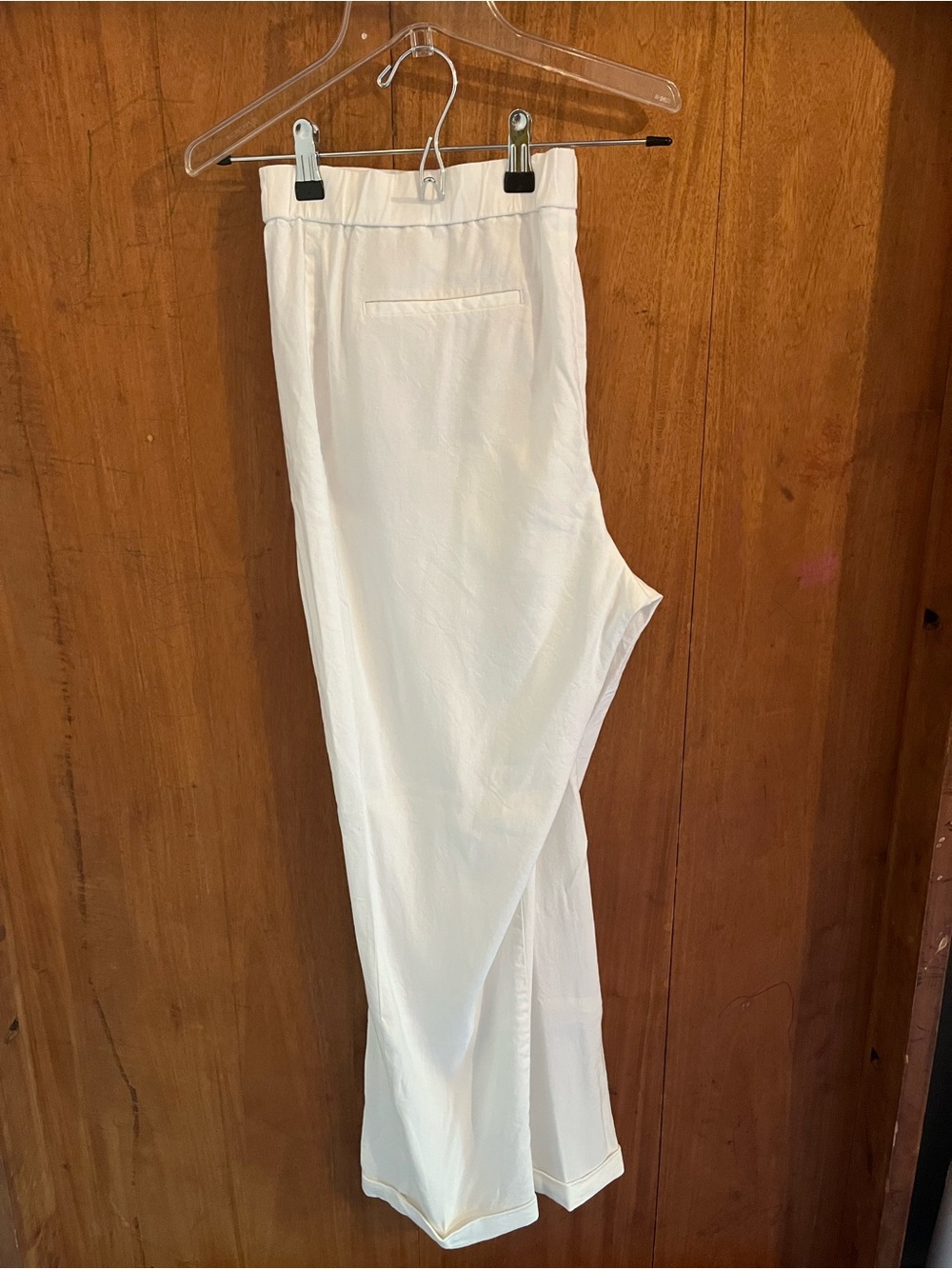 Women's White Casual Stretch-linen Trousers - Classic Straight Fit